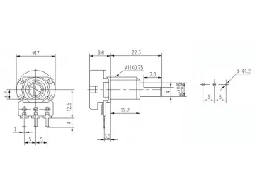 16mm Size Metal Shaft Rotary Potentiometer, WH148-1A-2