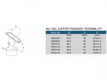 Stainless Steel Adjustable Radiused Internal Fit Rail Support