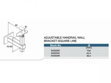 Stainless Steel Adjustable Handrail Wall Bracket - Square Tube Fittings