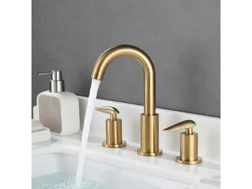 Brushed gold 3 holes widespread basin faucet  SW-BFL002