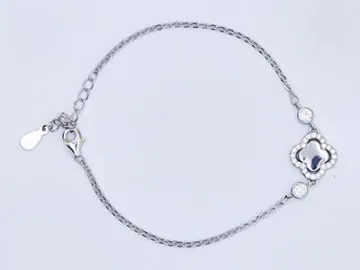 Unique Royal Jewelry Sterling Silver Double Row Cubic Zirconia Open Four Leaf Clover Bracelet with Continuous Adjustable Length.