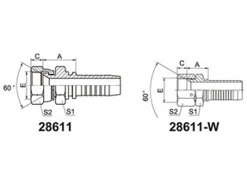 28611 Japanese Metric Male Straight Fittings, 60° Cone Seat