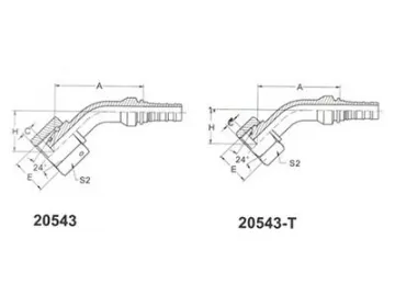 20543 Metric 45° Elbow Female 24° Cone Fittings with O Ring, Heavy Duty Series