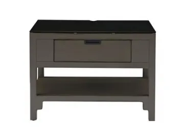 Black Glass Top Wood Nightstand