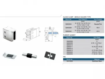 Stainless Steel Middle Square Type Glass Clamp