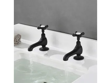 Matte black Wash Basin Wheel Double Pillar Tap  SW-BT002