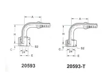 20593 Metric 90° Elbow Female 24° Cone Fittings with O Ring, Heavy Duty Series