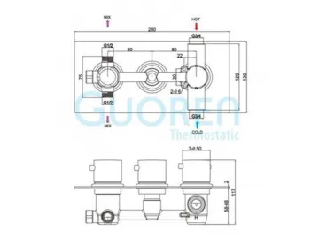 Swivel and Cross Handle Thermostatic Concealed Shower Valve