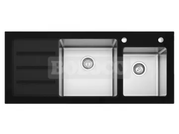 BL-756R Glass Countertop Stainless Steel Double Bowl Kitchen Sink