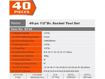 40 pcs 1/2" Drive Socket Set