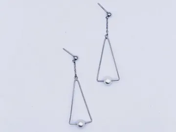 925 Sterling Silver Long Geometric Triangle Earrings With White Simulated Pearl, Women Gift Geometric Triangle Earrings